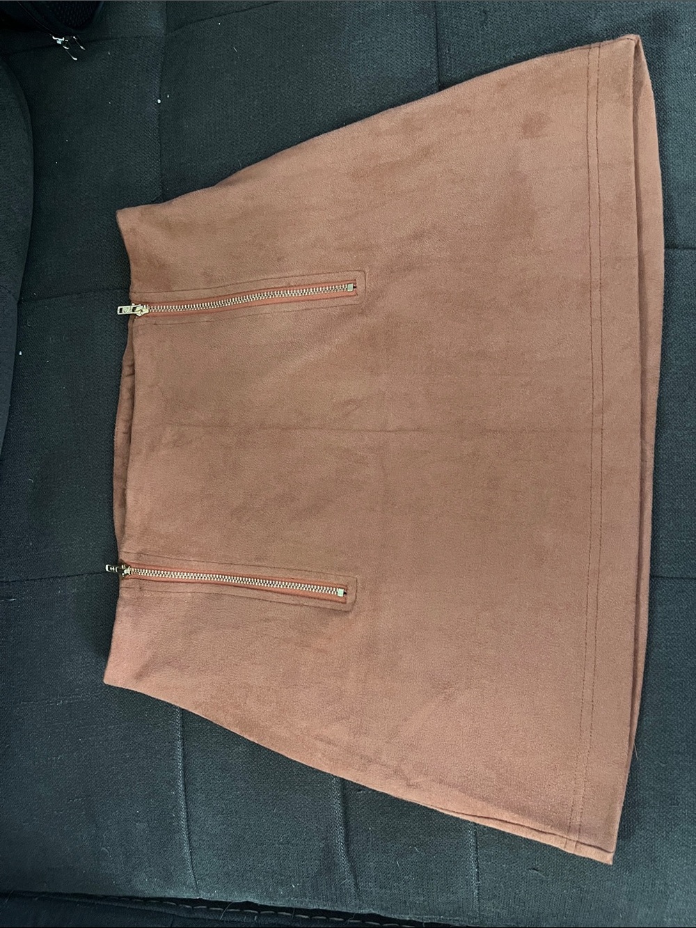 SHEIN Brown Suede-Look Mini Skirt with Front Zips